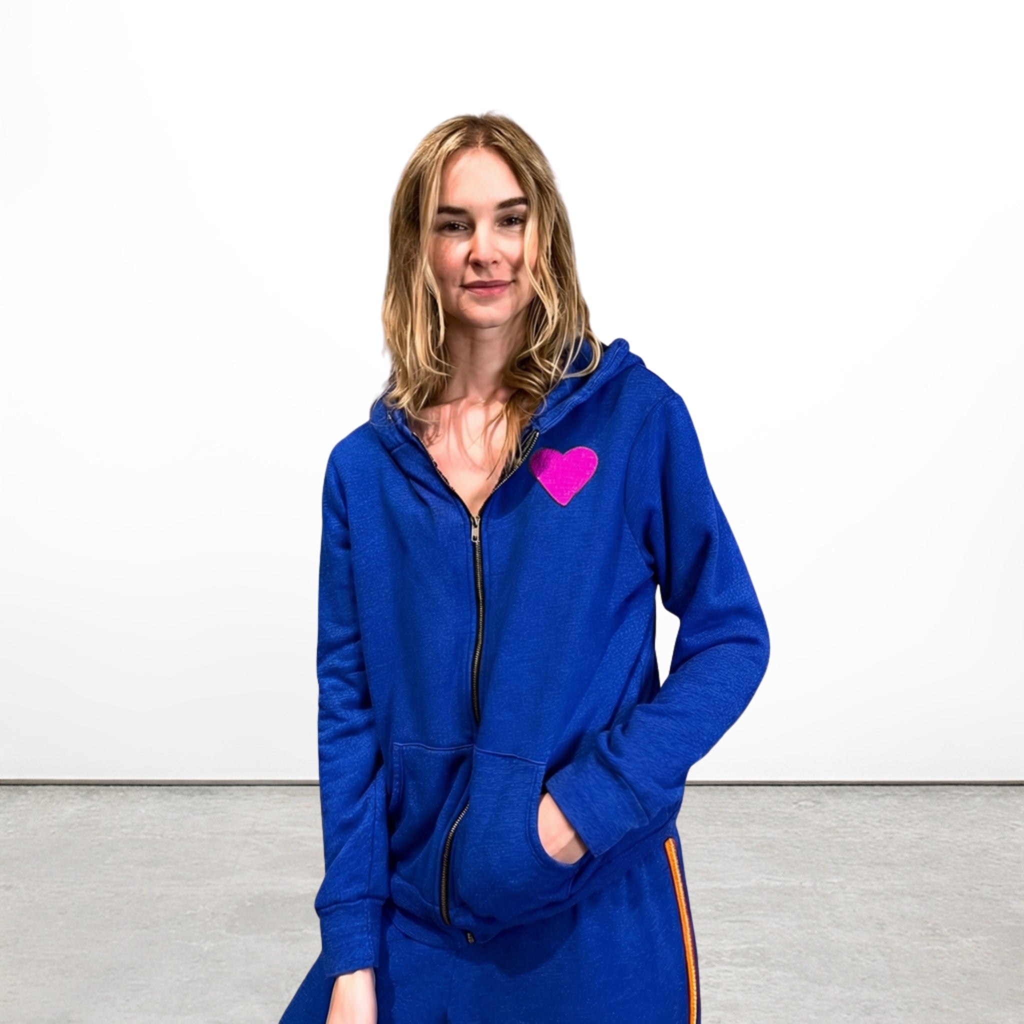 Big Heart Hoodie – Blue with Neon Pink