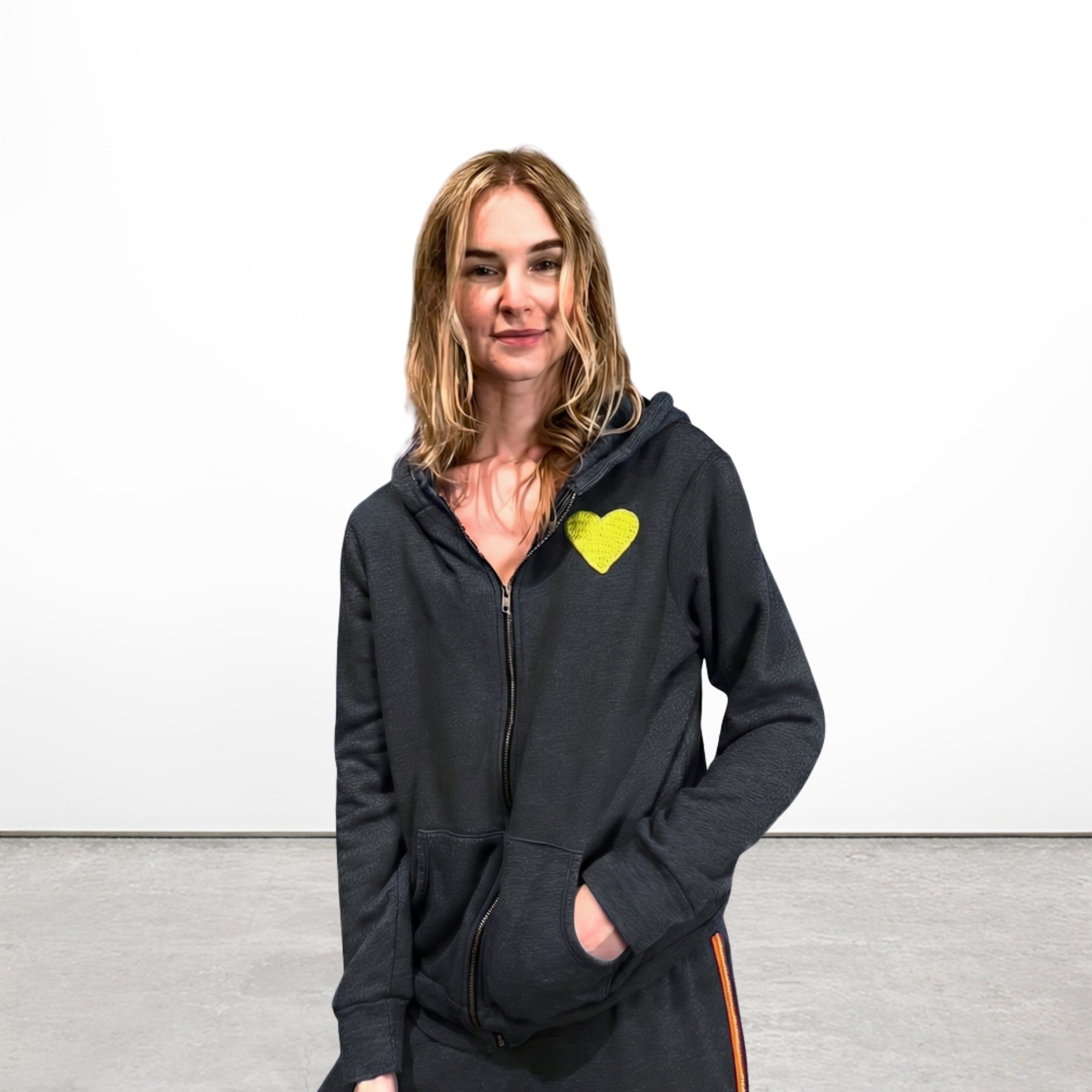 Big Heart Hoodie – Charcoal Grey with Neon Yellow